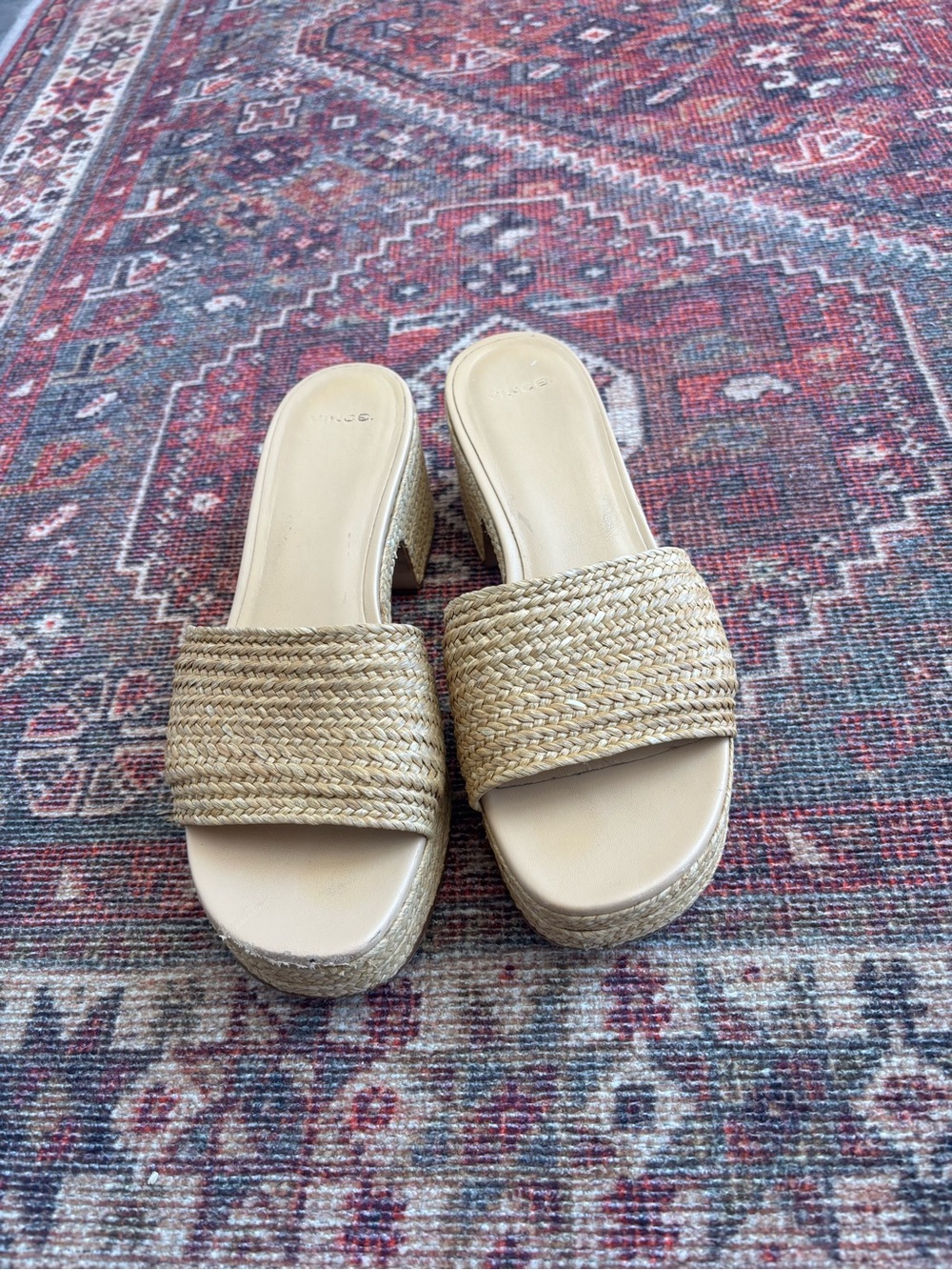 Vince Natural Woven Slide Wedge Sandals